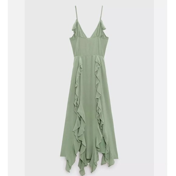 BLOGGER'S FAVE! Zara Long Ruffled Dress Sea Green NWT - Picture 17 of 17